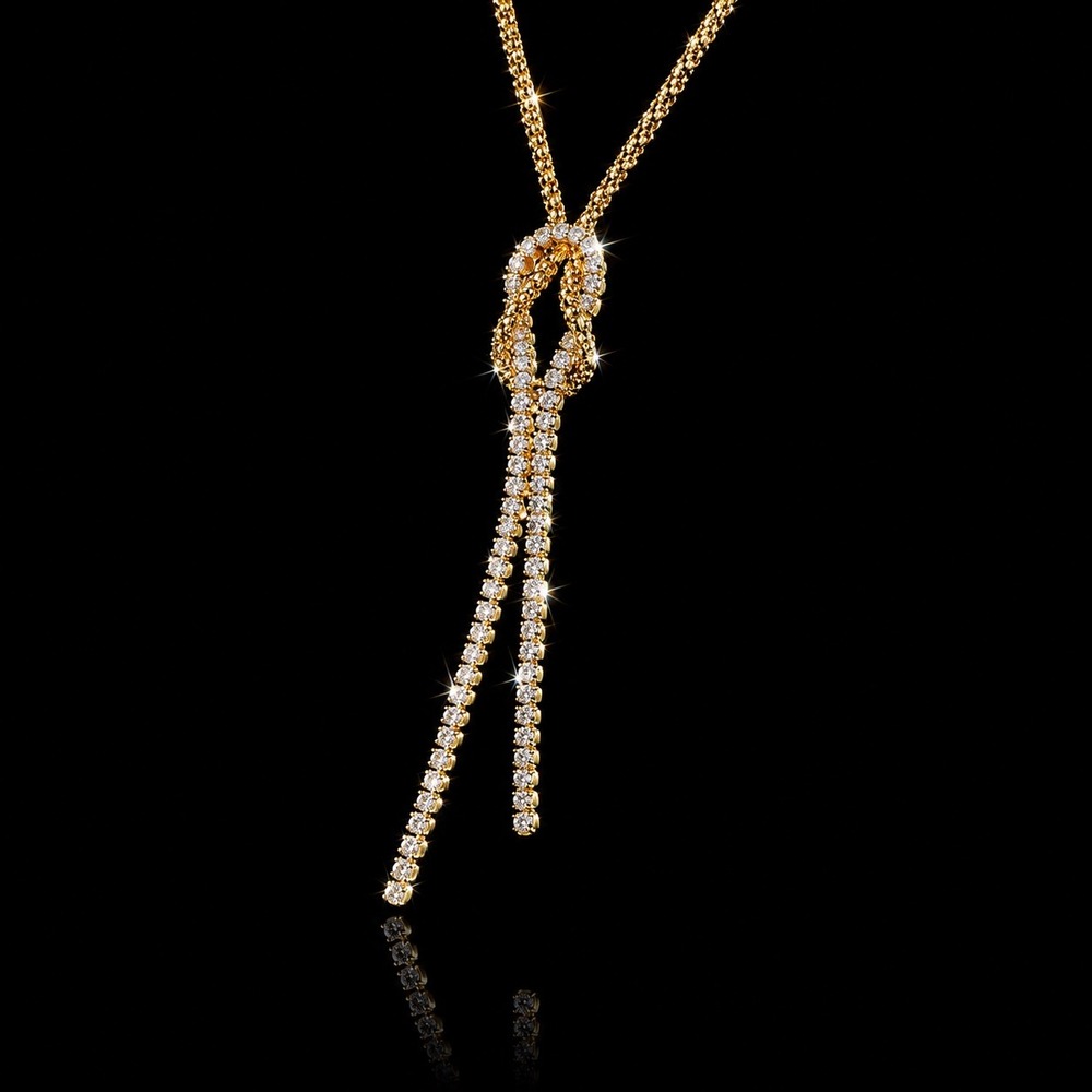 Diamonique Italia 18K Gold Over Silver Popcorn Chain Scarf Lariat Necklace